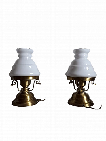 Pair of Country style table lamps in glass and brass, 1960s
