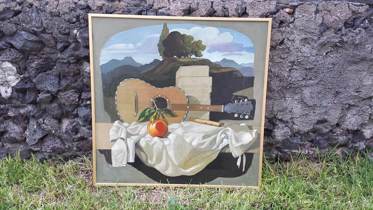 Saro Tricomi, Guitar, drape and landscape, oil painting on canvas, 2016 2