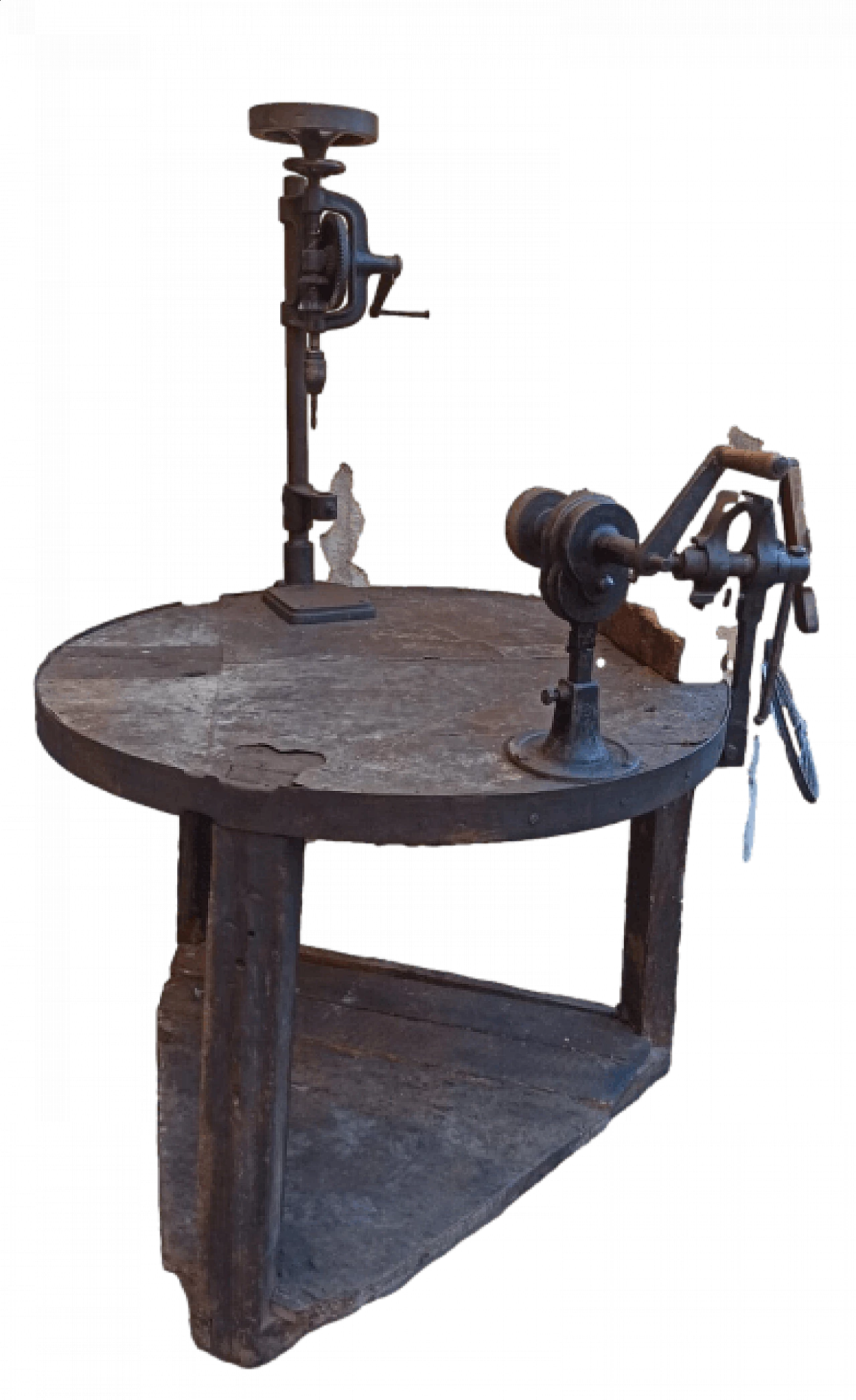 Workshop bench with vice, drill and grinding wheel, late 19th century 1