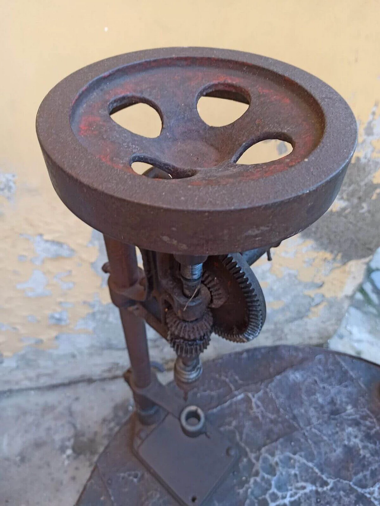 Workshop bench with vice, drill and grinding wheel, late 19th century 3