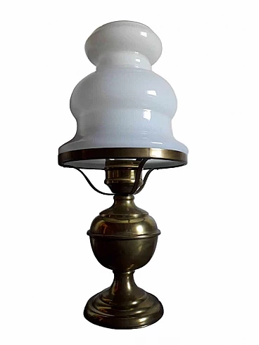 Brass and opaline glass table lamp