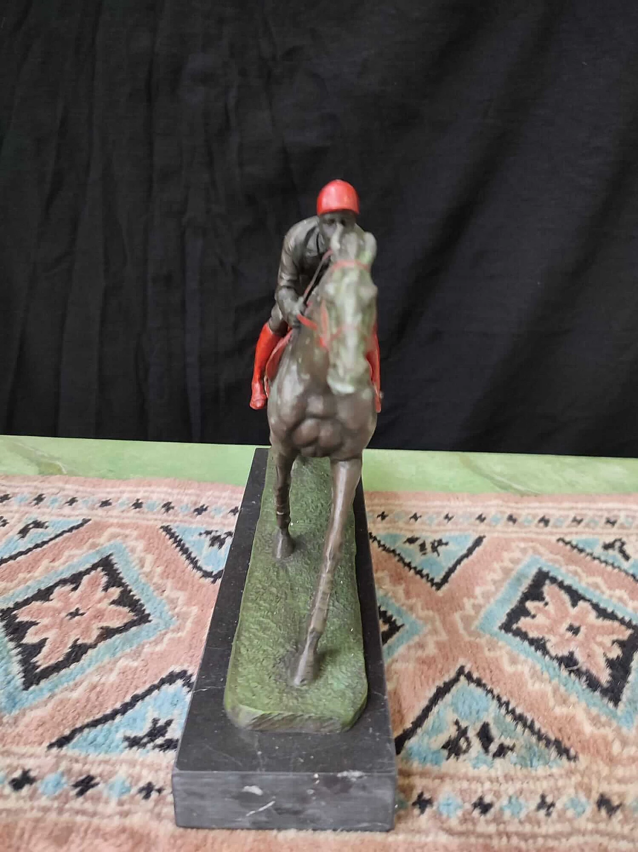 Painted bronze jockey on horseback sculpture, early 20th century 2