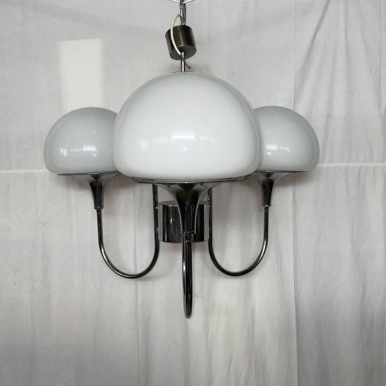 Metal and glass chandelier in the style of Reggiani, 1960s 6