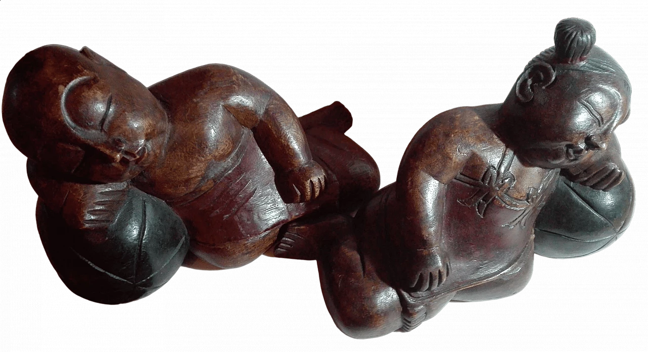 Pair of solid wood sculptures of sleeping figures, 1980s 13