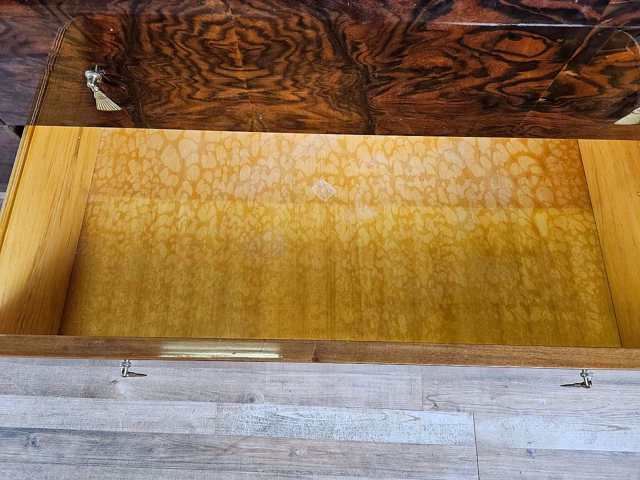 Mid Century chest of drawers with marbled glass top and curved legs, 1950s 23