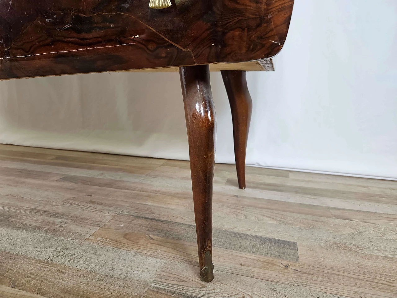 Mid Century chest of drawers with marbled glass top and curved legs, 1950s 25