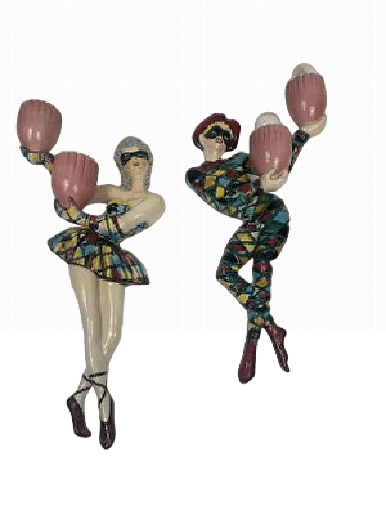 Pair of glazed ceramic Arlecchino wall lamps, 1950s 18