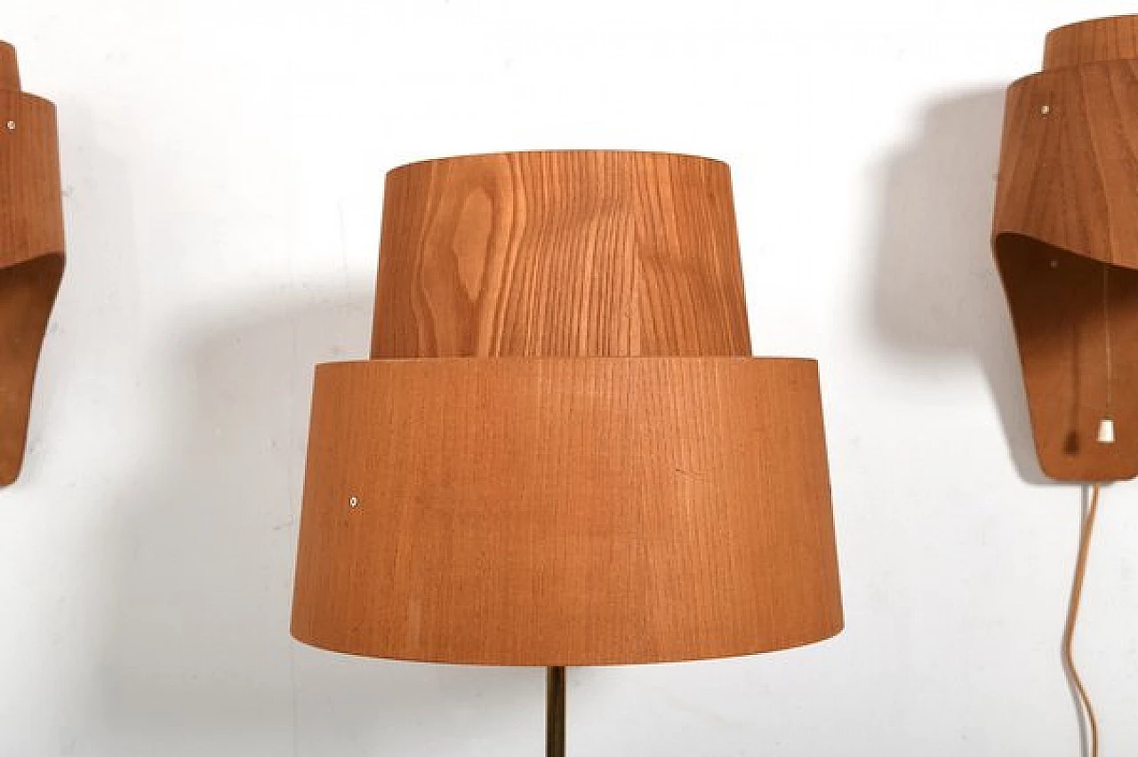 Pair of elm and pine wall sconce and floor lamp by Hans Agne Jacobsson for AB Ellysett Markaryd, 1960s 4