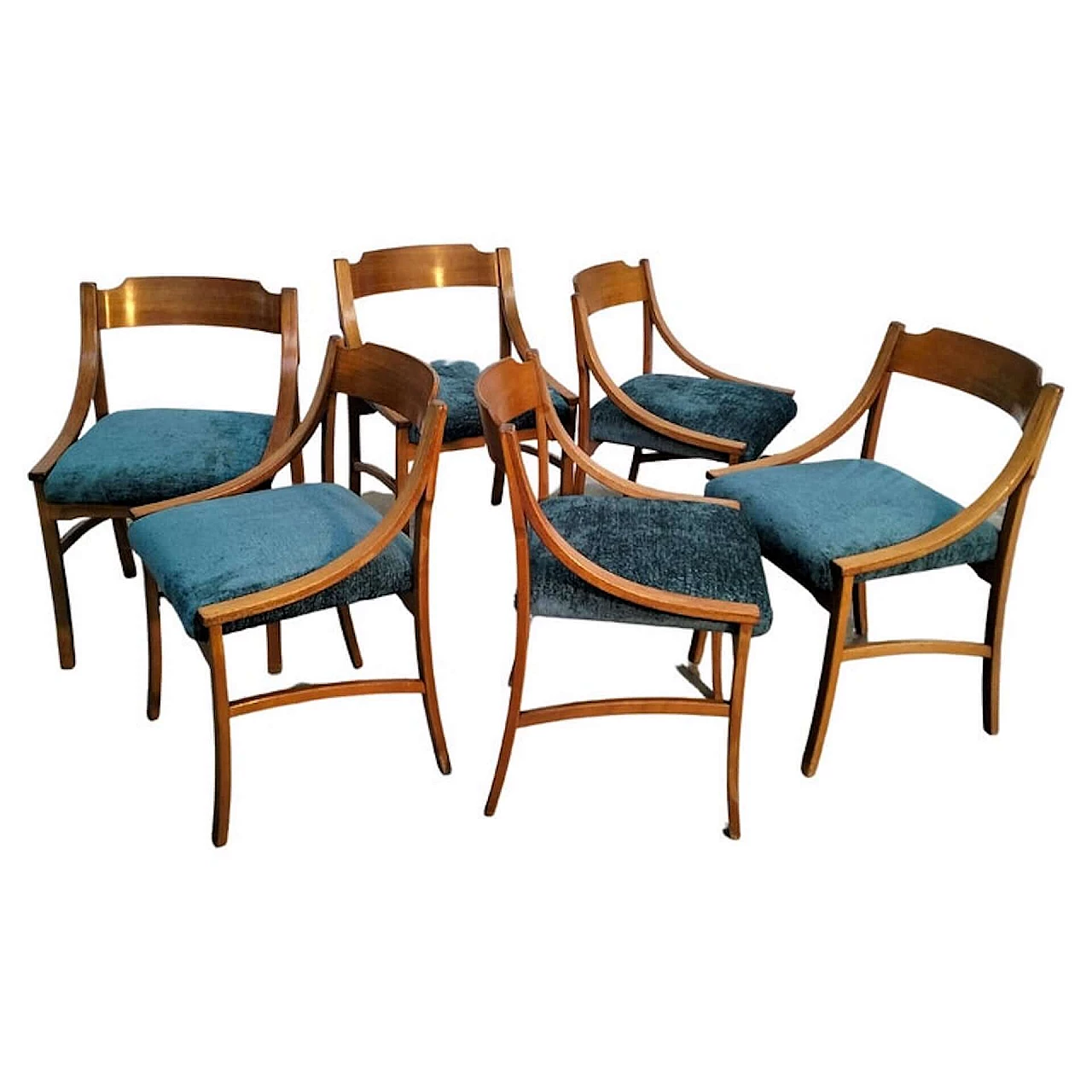 6 Wooden dining chairs in the style of Ico Parisi for Cassina, 1970s 1