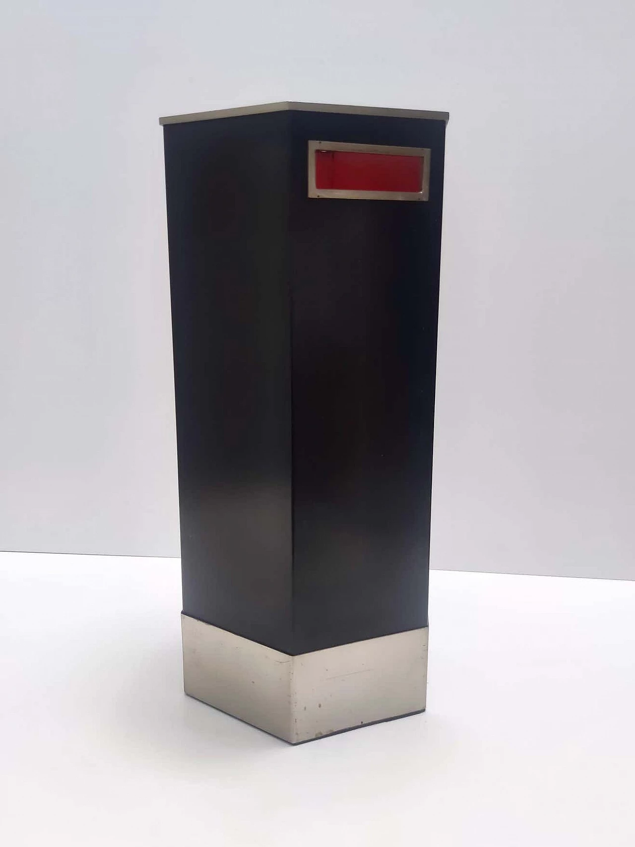 Hexagonal umbrella stand in black enamelled metal and satin-finished steel by Velca, 1960s 2