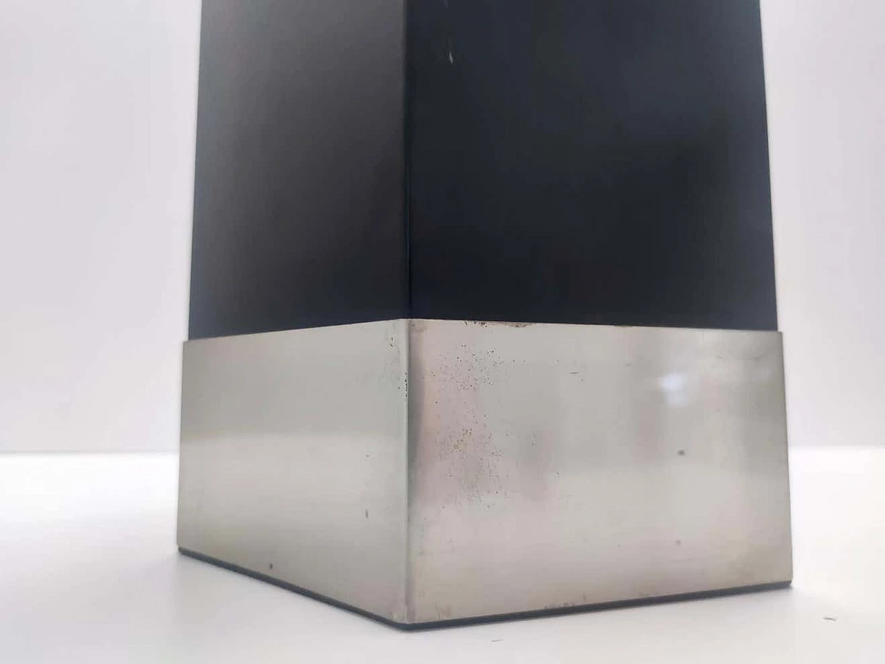 Hexagonal umbrella stand in black enamelled metal and satin-finished steel by Velca, 1960s 3