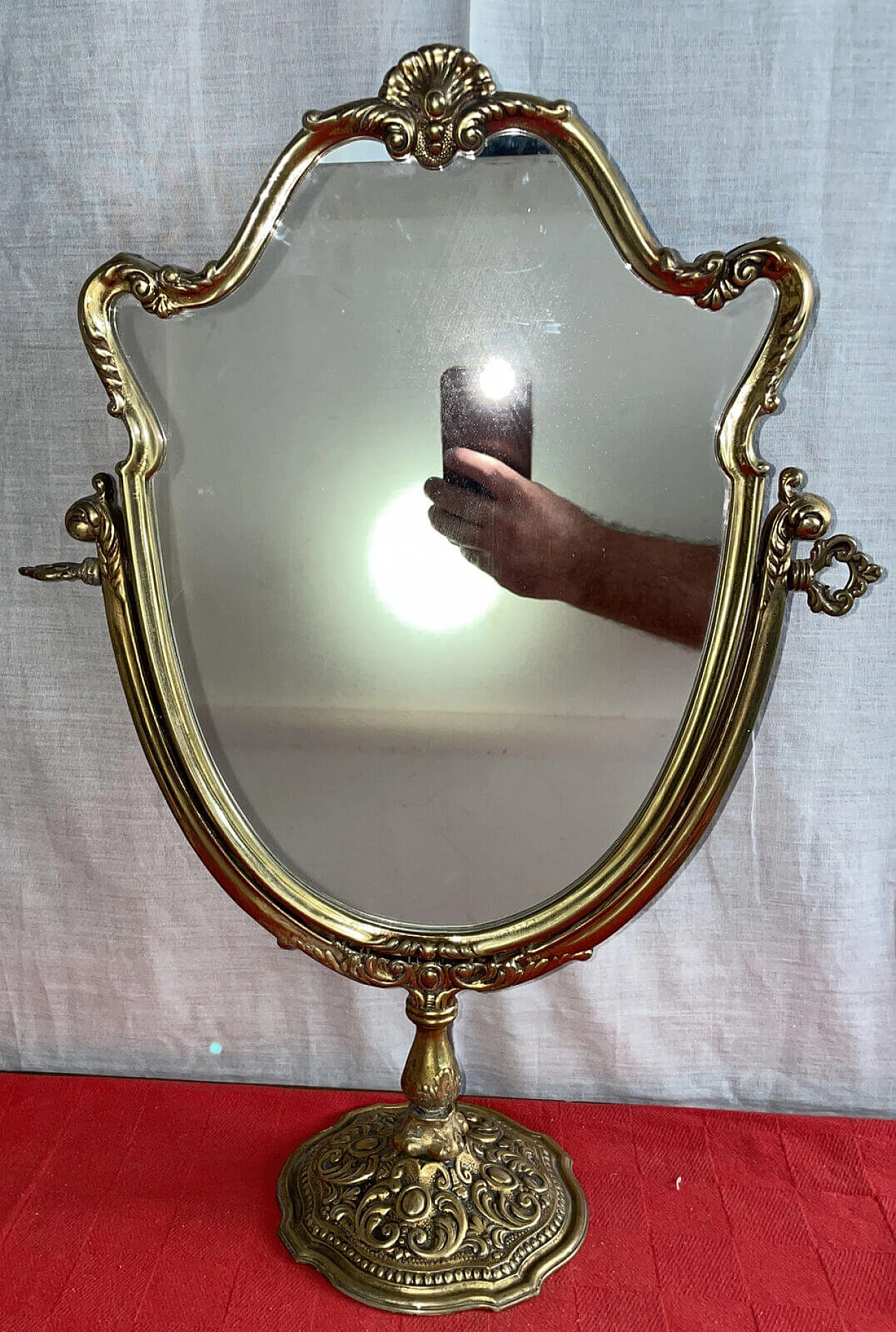 Swivelling brass table mirror, 1940s 1