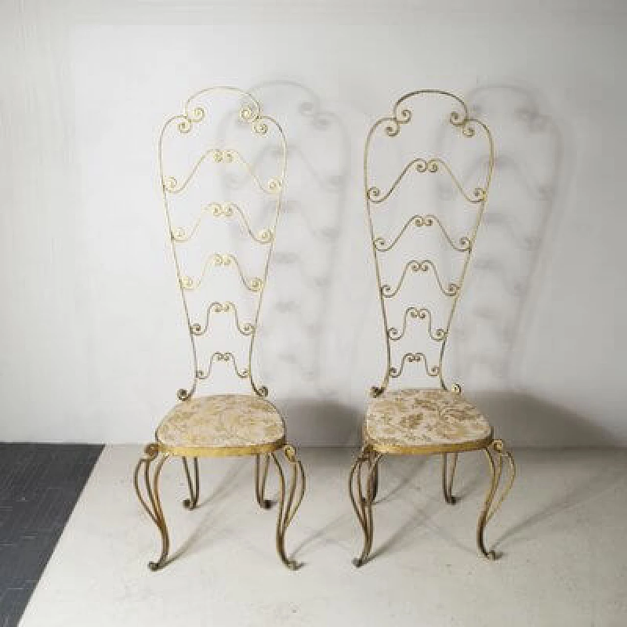 Pair of gilded iron chairs attributed to Pier Luigi Colli, 1960s 2