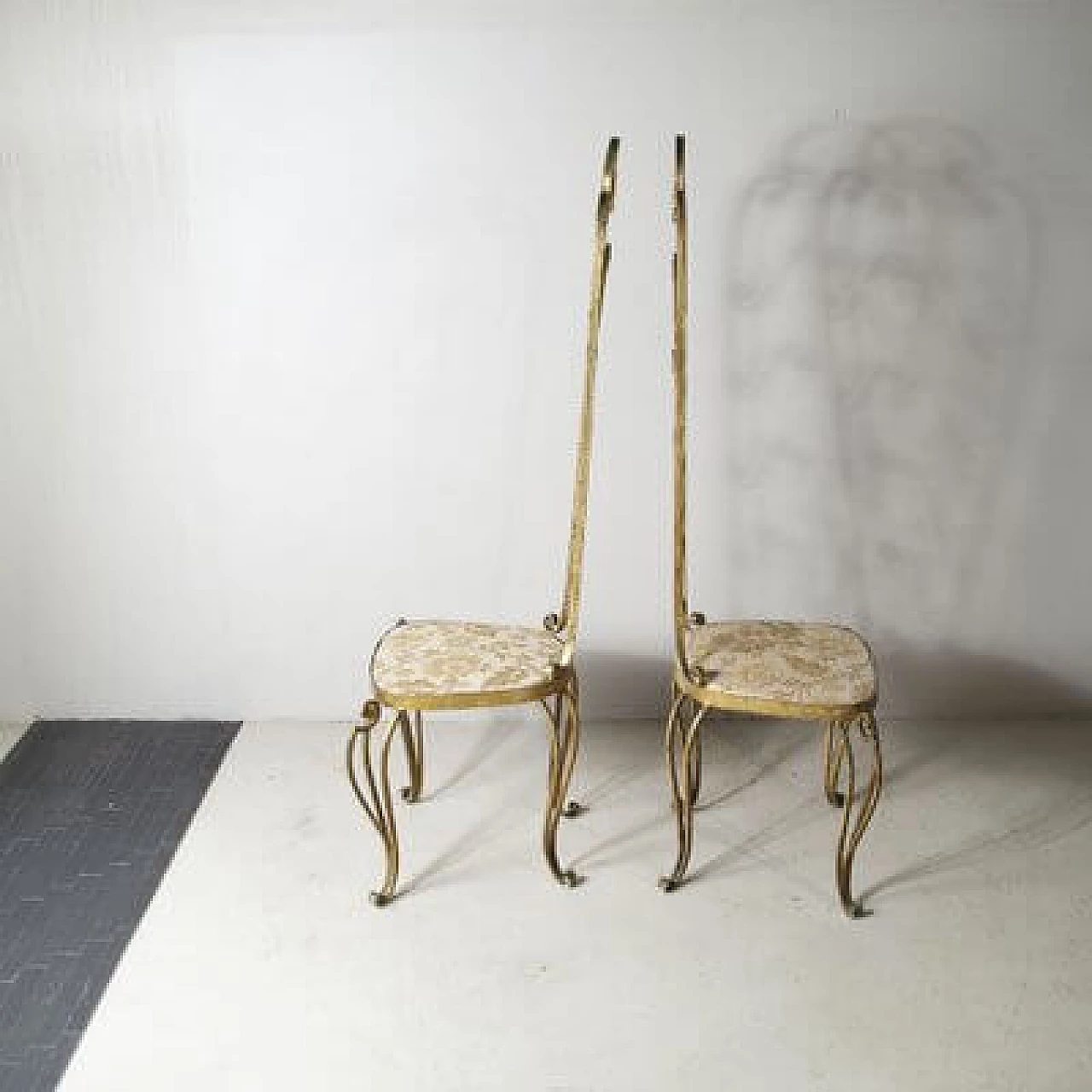 Pair of gilded iron chairs attributed to Pier Luigi Colli, 1960s 3