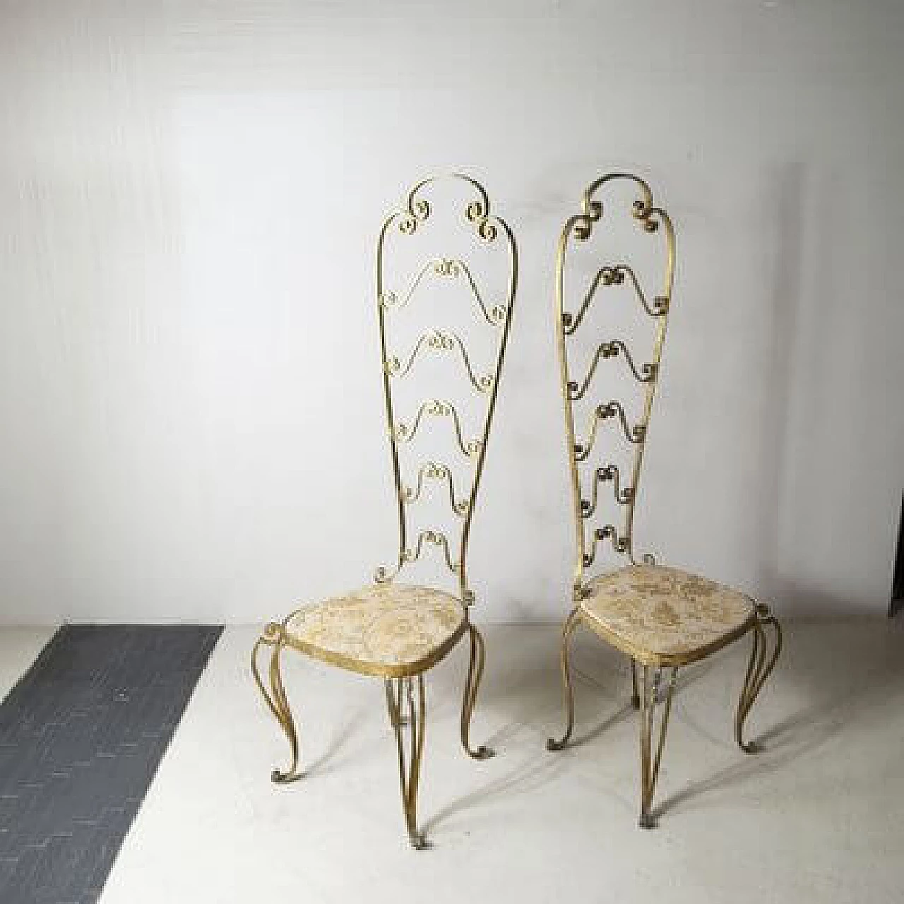 Pair of gilded iron chairs attributed to Pier Luigi Colli, 1960s 6