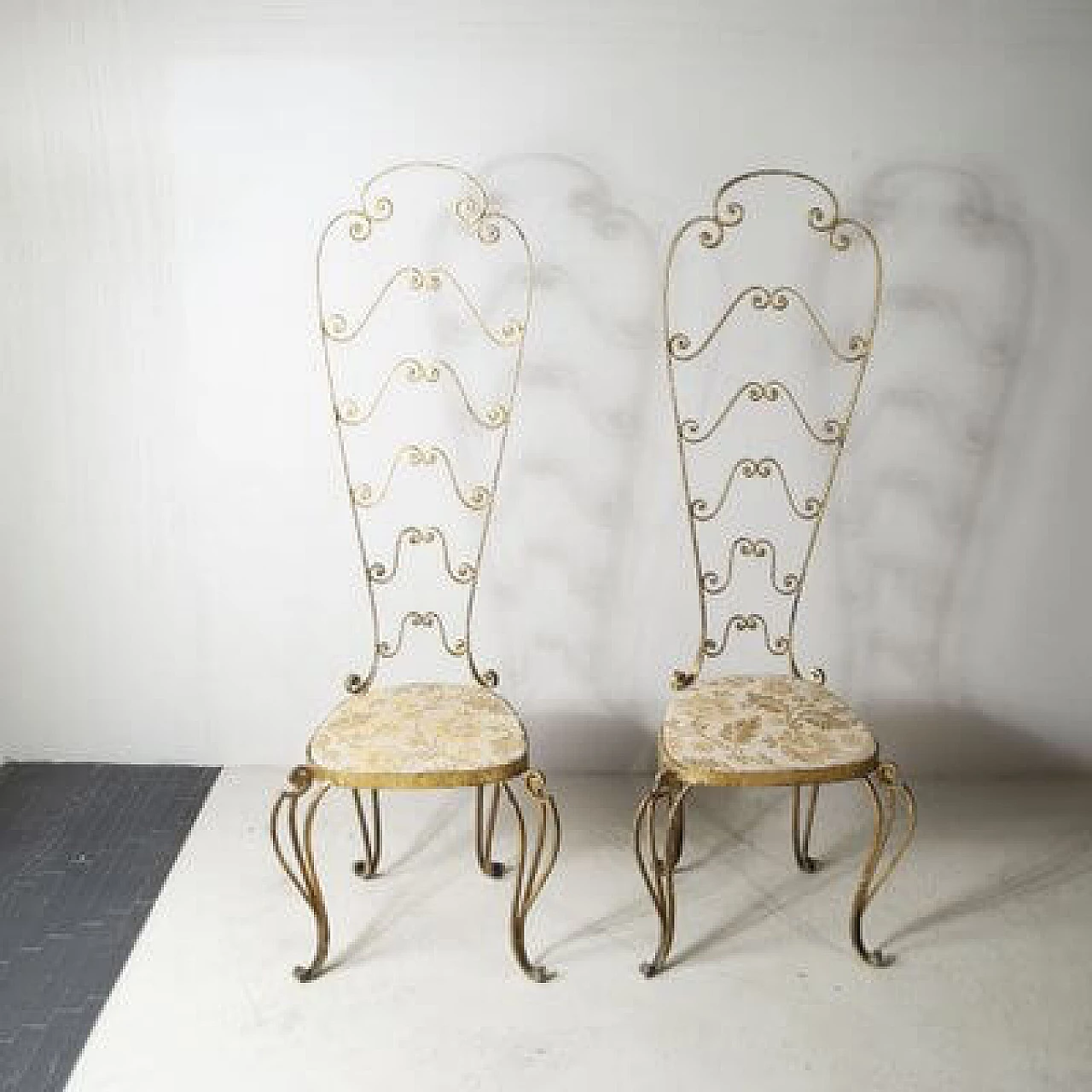 Pair of gilded iron chairs attributed to Pier Luigi Colli, 1960s 7