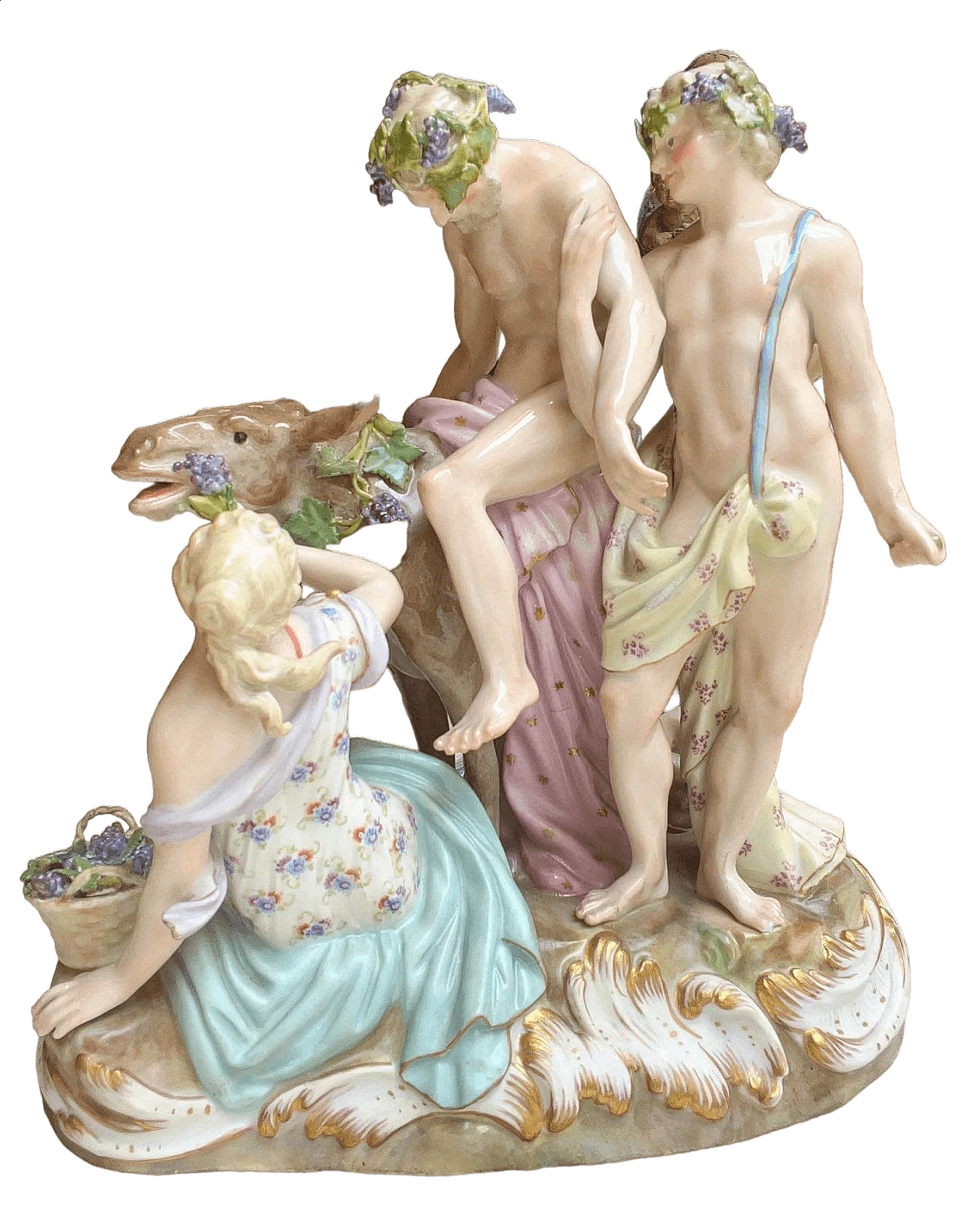 Meissen ceramic Silenus group on oval rocailles base, 19th century 4