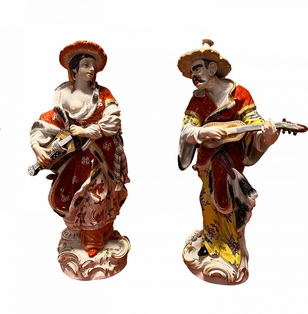 Coppia di statuine Malabar in porcellana Meissen, fine '800 4