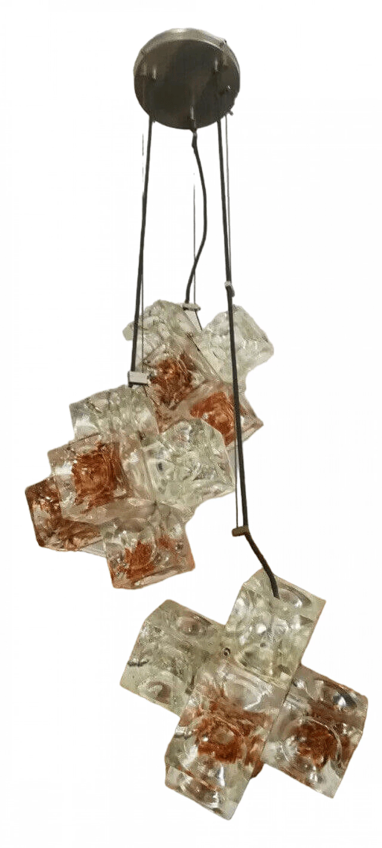 Three-light chandelier with glass cubes by Poliarte, 1970s 8