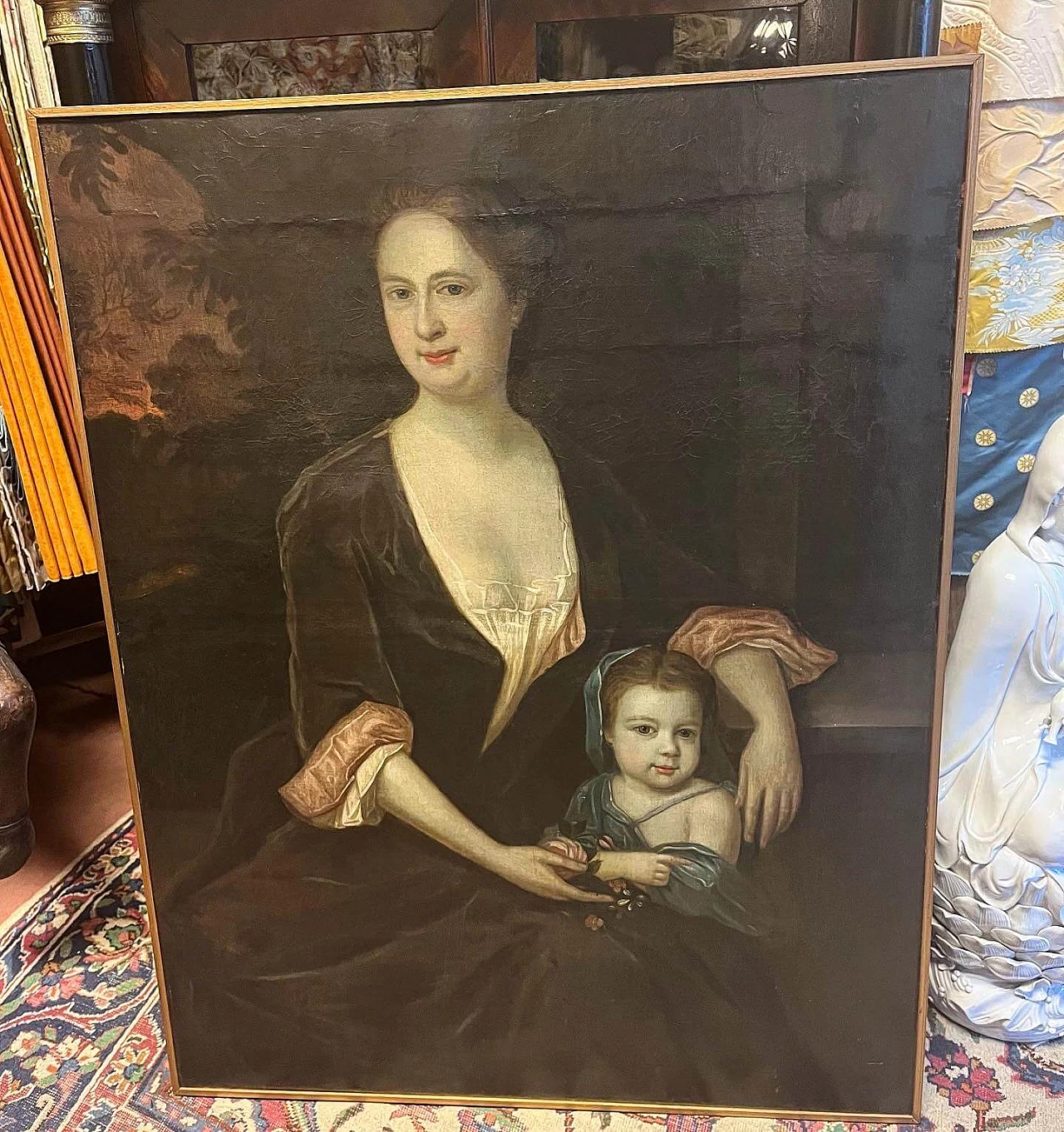 Portrait of woman with little girl, oil painting on canvas, 18th century 1