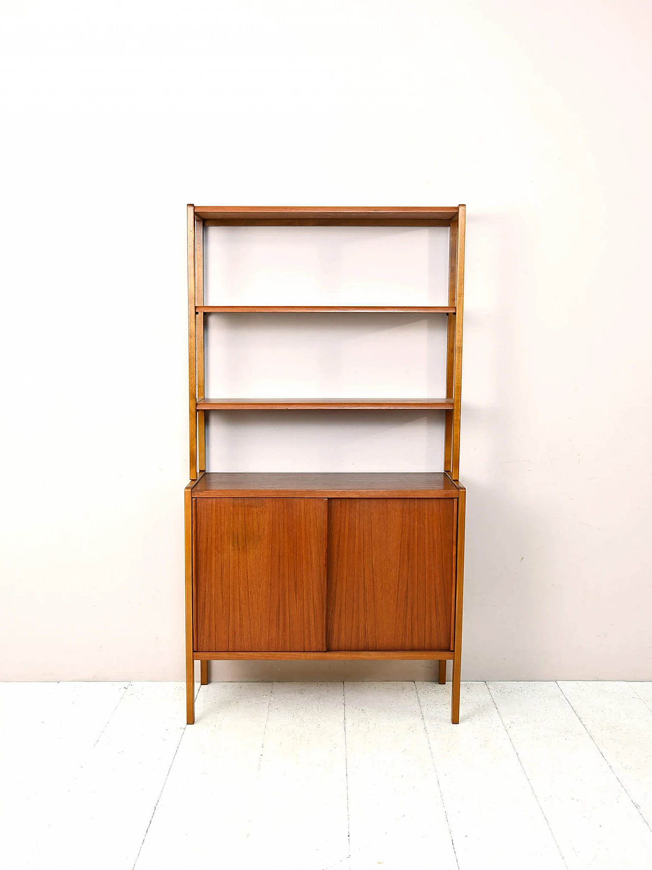 Scandinavian wood bookcase with sliding doors, 1960s 1