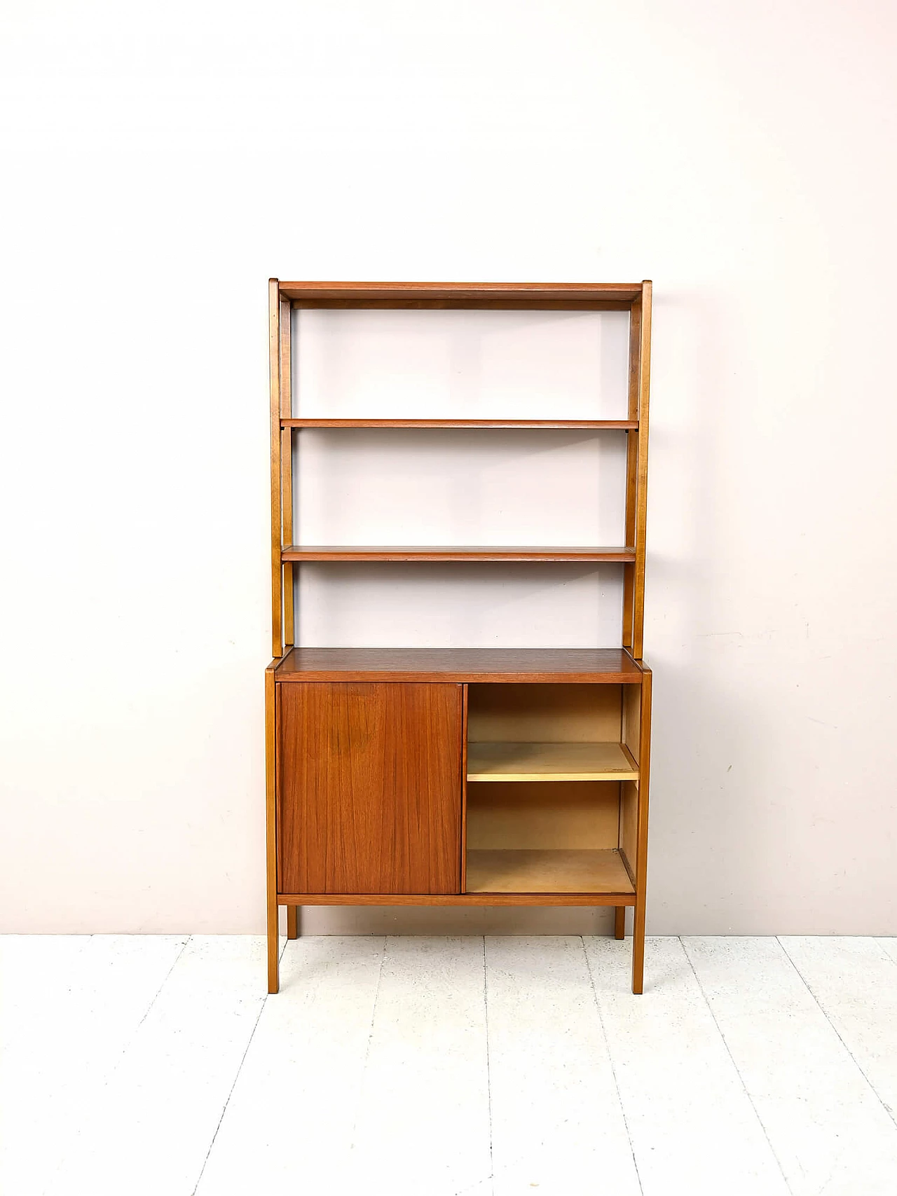 Scandinavian wood bookcase with sliding doors, 1960s 2