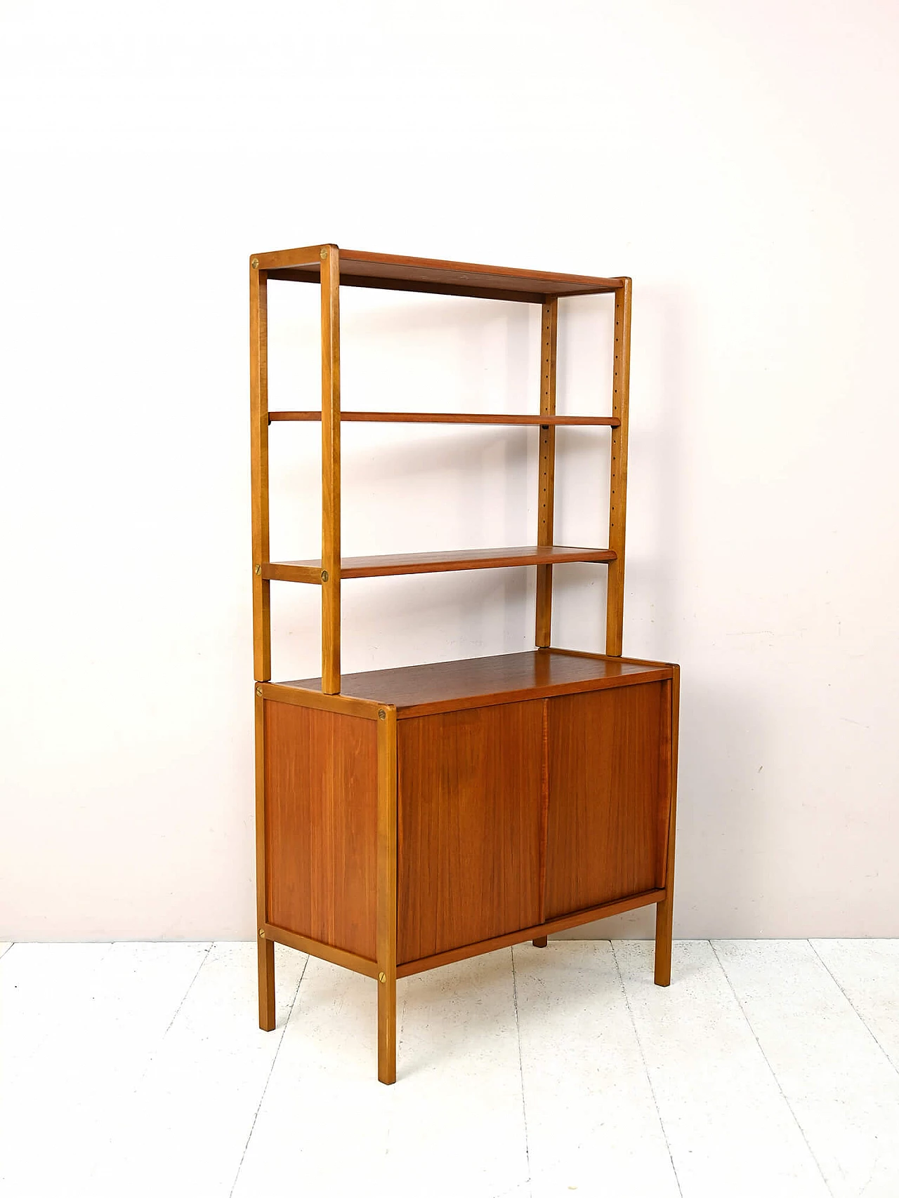 Scandinavian wood bookcase with sliding doors, 1960s 3