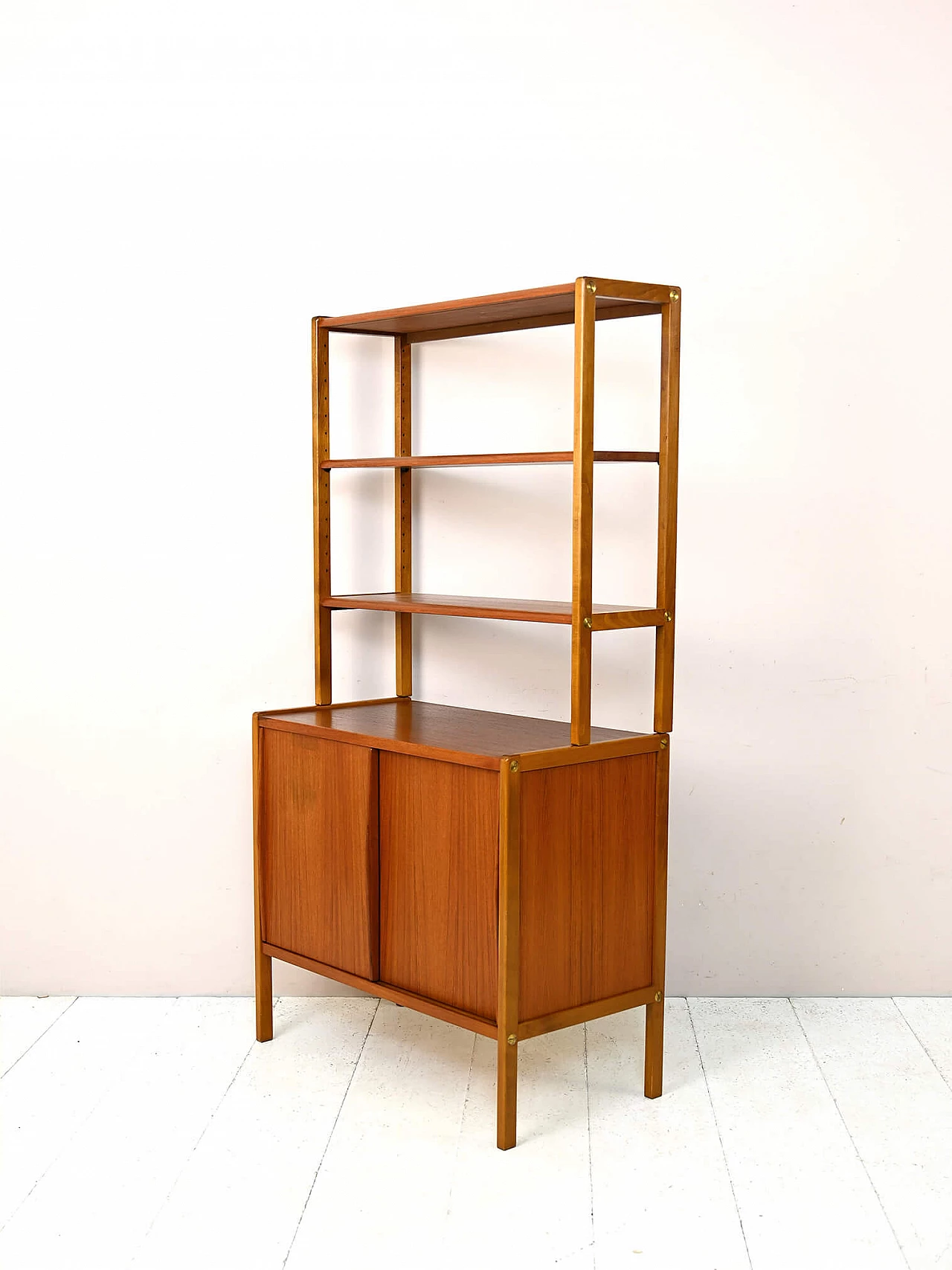 Scandinavian wood bookcase with sliding doors, 1960s 4