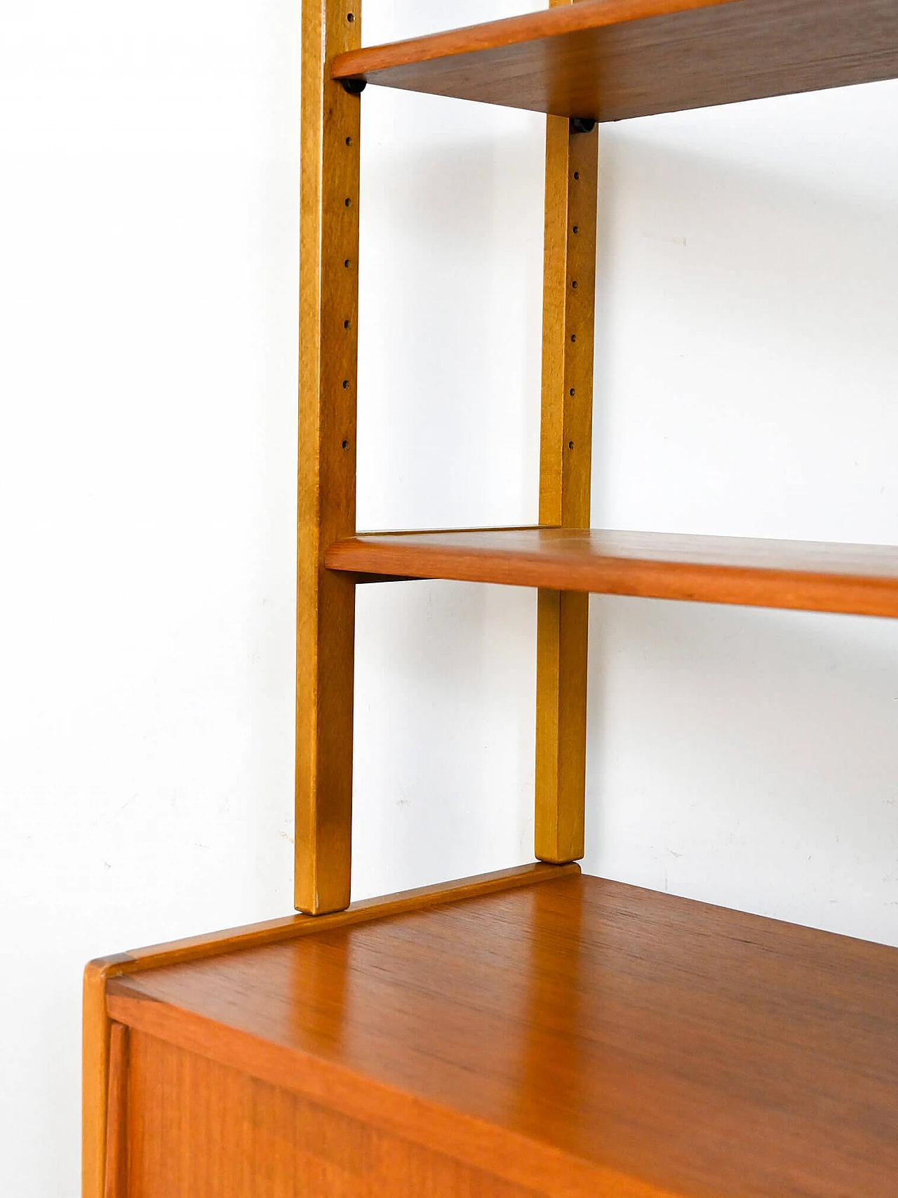 Scandinavian wood bookcase with sliding doors, 1960s 6