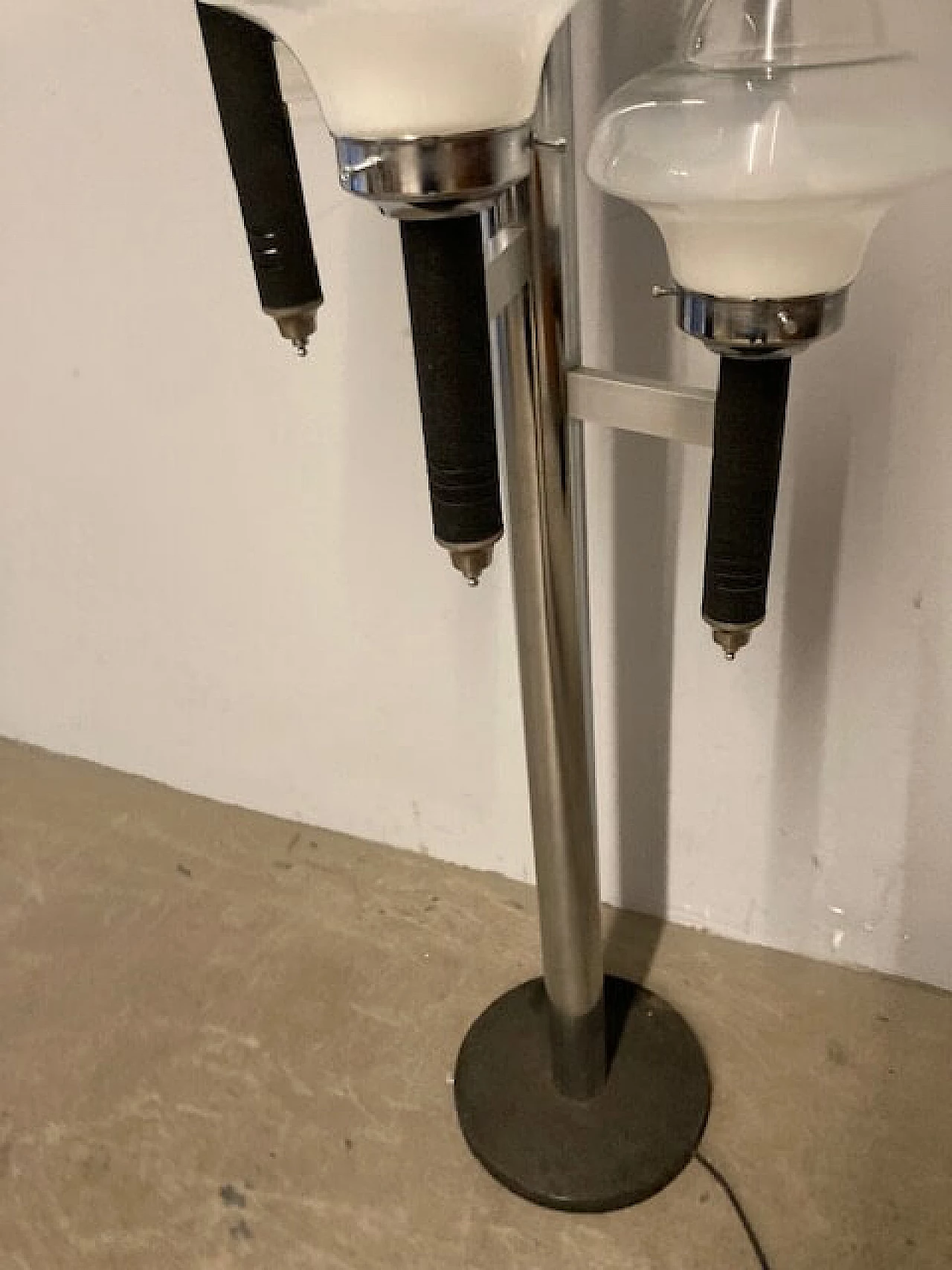 Five-light chromed metal and glass floor lamp, 1970s 9