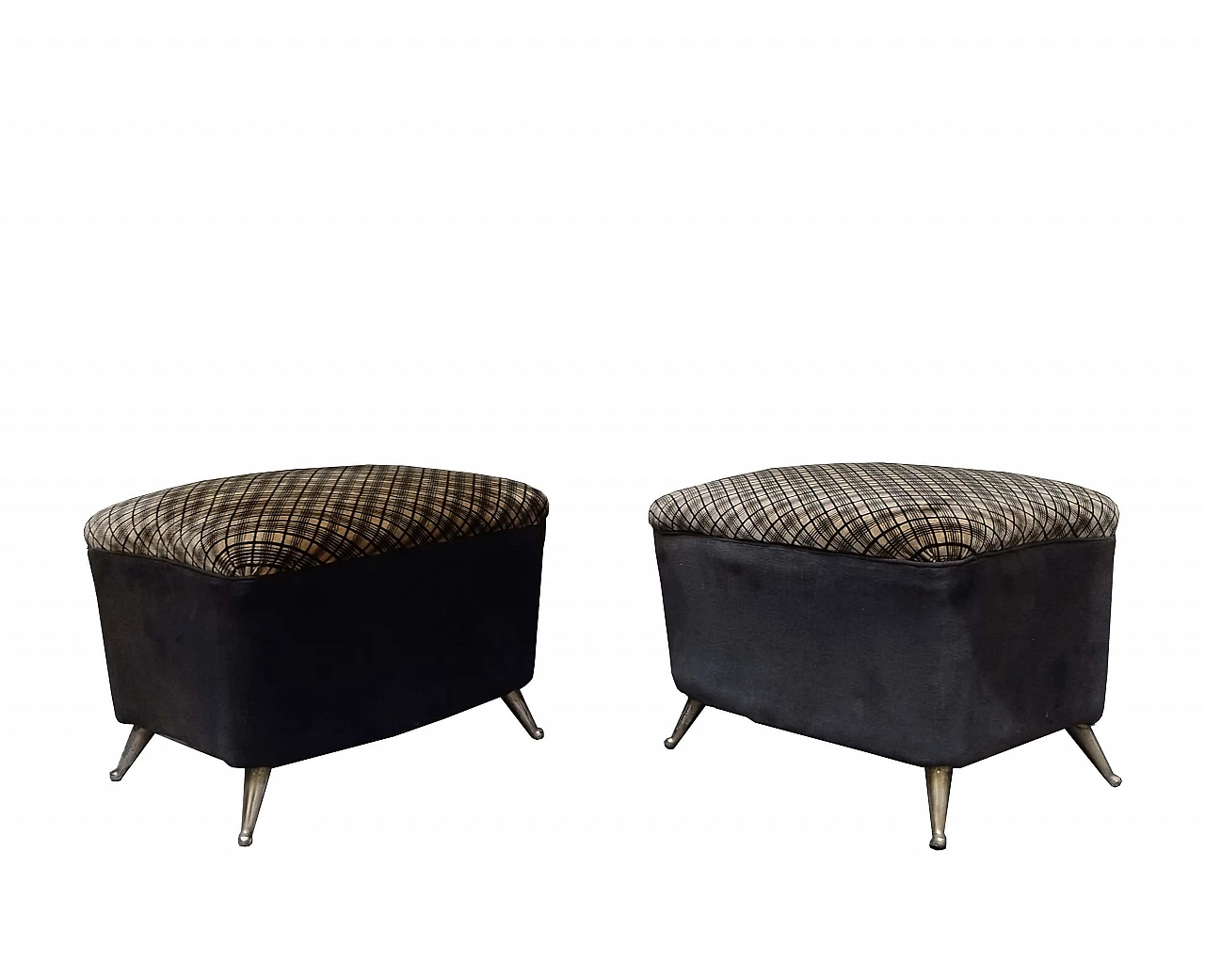 Pair of velvet and brass poufs by ISA Bergamo, 1950s 1