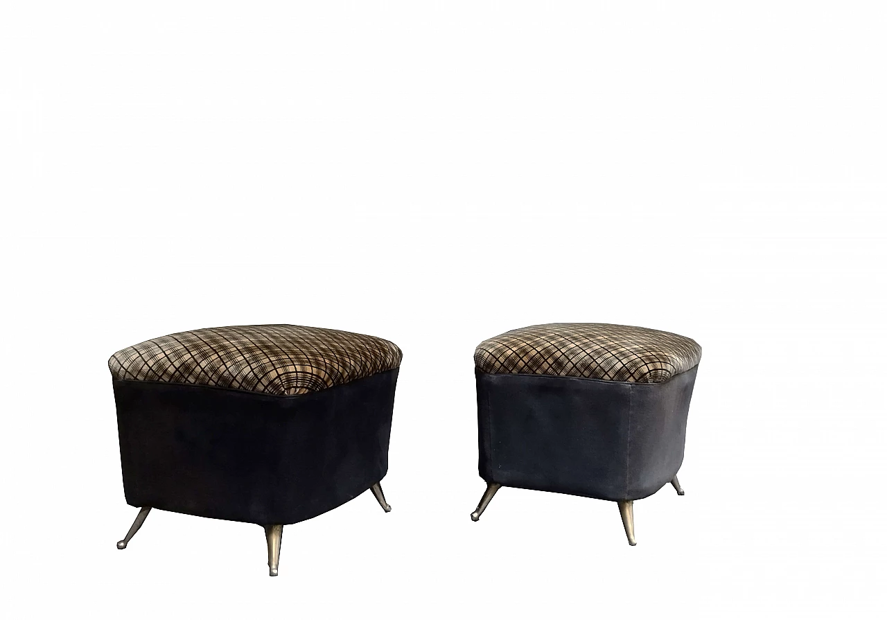 Pair of velvet and brass poufs by ISA Bergamo, 1950s 2