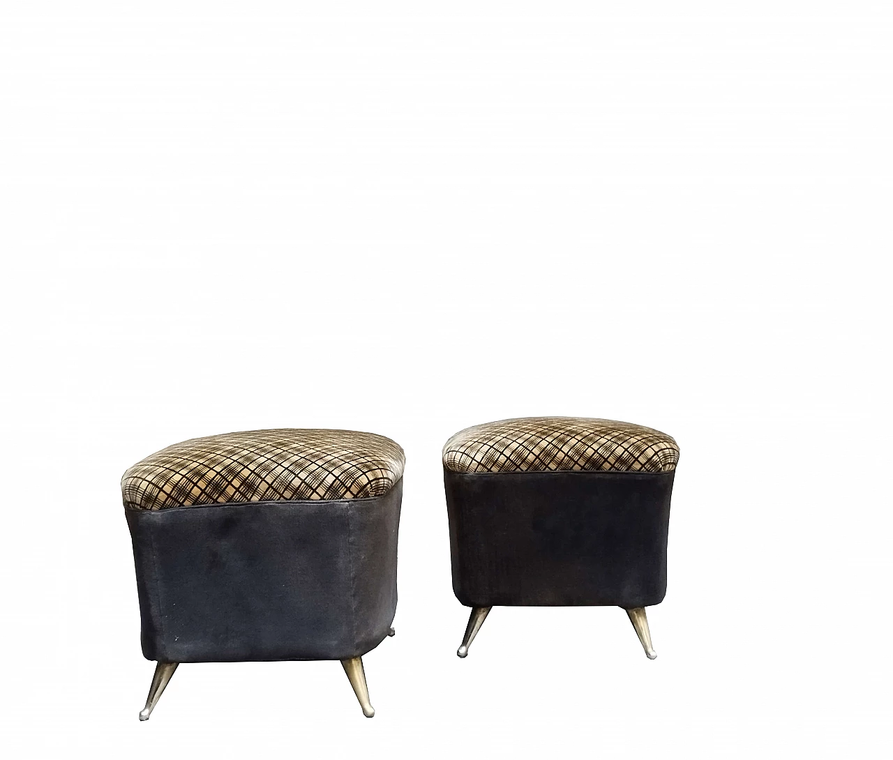 Pair of velvet and brass poufs by ISA Bergamo, 1950s 3