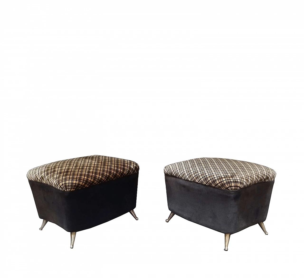 Pair of velvet and brass poufs by ISA Bergamo, 1950s 4