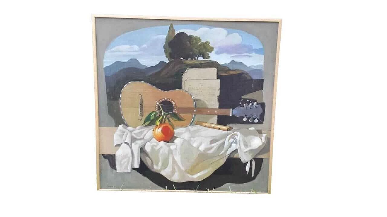 Saro Tricomi, Guitar, drape and landscape, oil painting on canvas, 2016 4