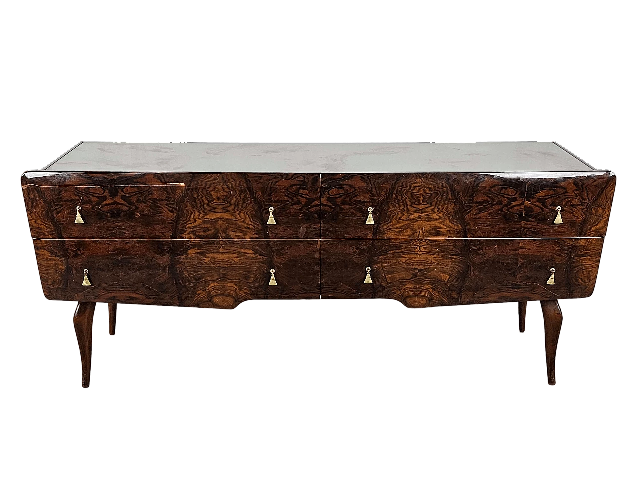 Mid Century chest of drawers with marbled glass top and curved legs, 1950s 30