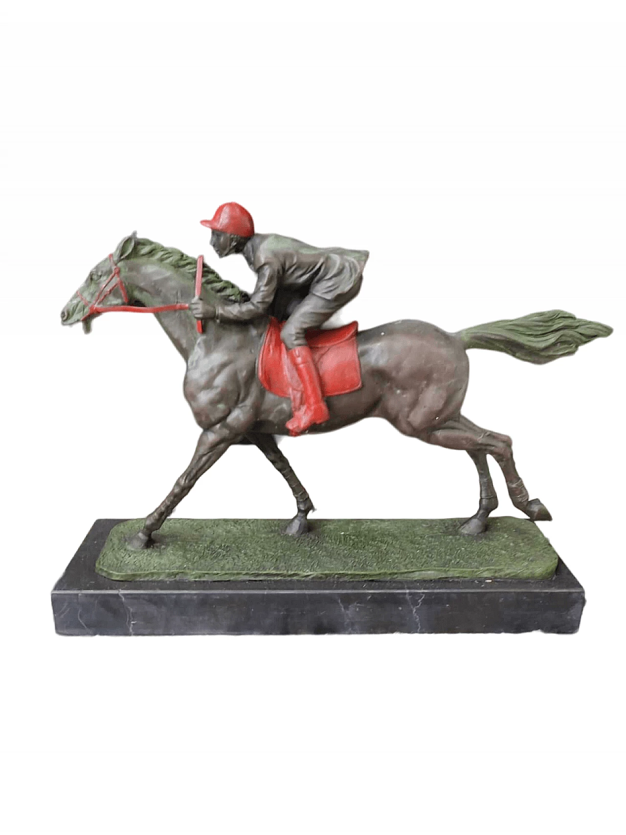 Painted bronze jockey on horseback sculpture, early 20th century 5