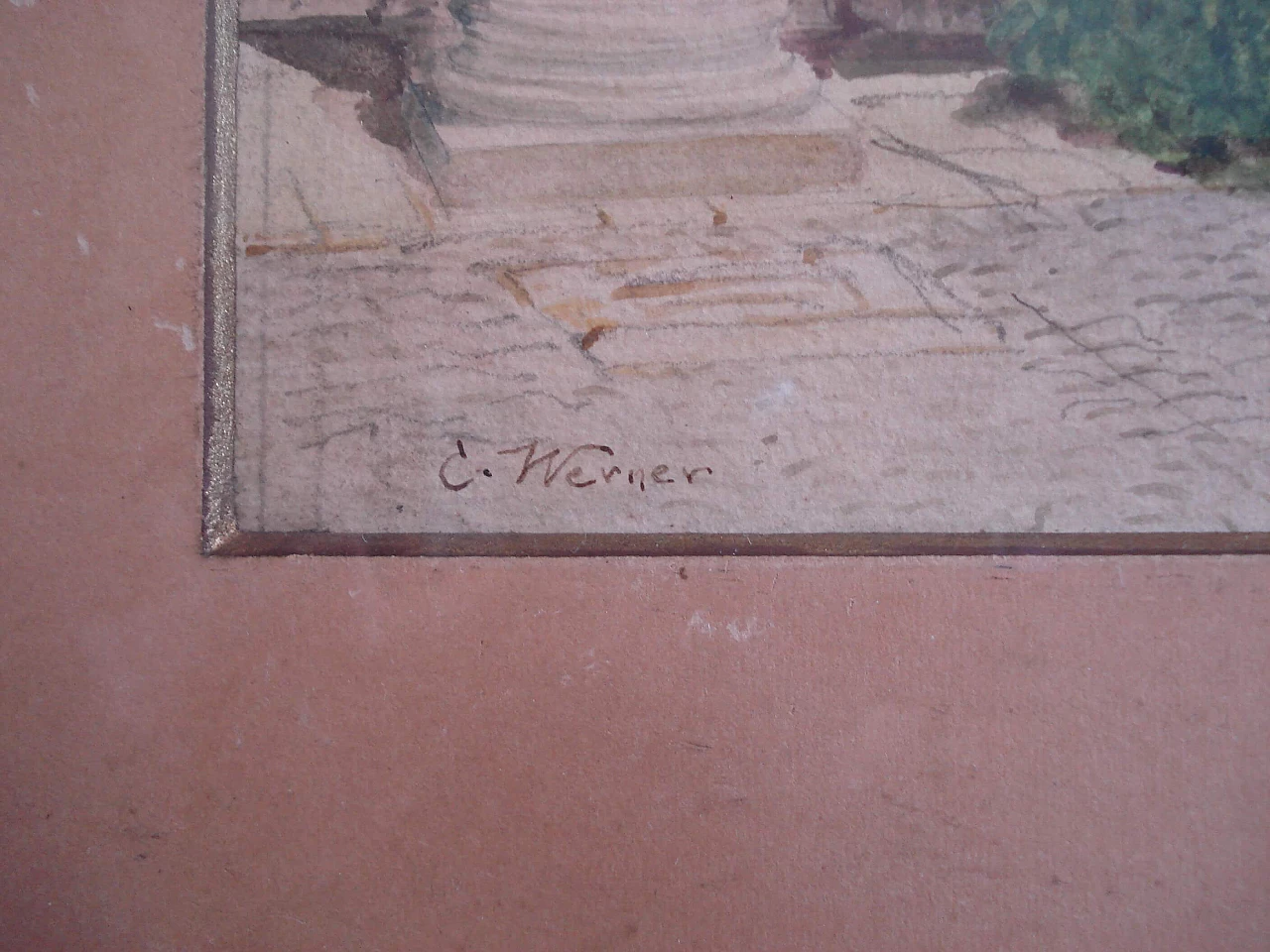 Carl Friedrich Heinrich Werner, Portico pompeiano, acquerello su carta, '800 6