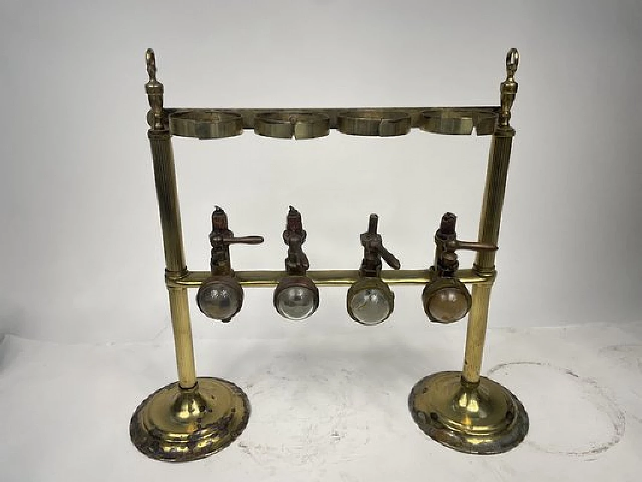 Brass and bronze beverage dispenser with pourers and taps, 1940s 1