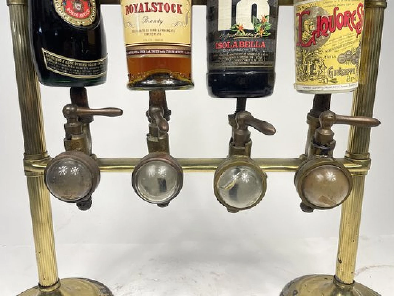 Brass and bronze beverage dispenser with pourers and taps, 1940s 2