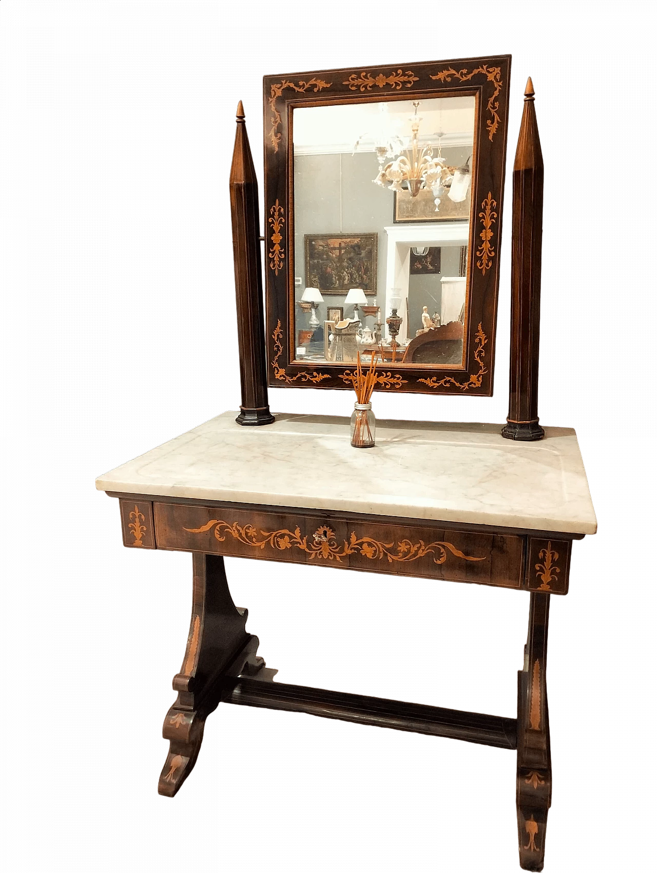 Charles X dressing table in rosewood with Carrara marble top, 18th century 11