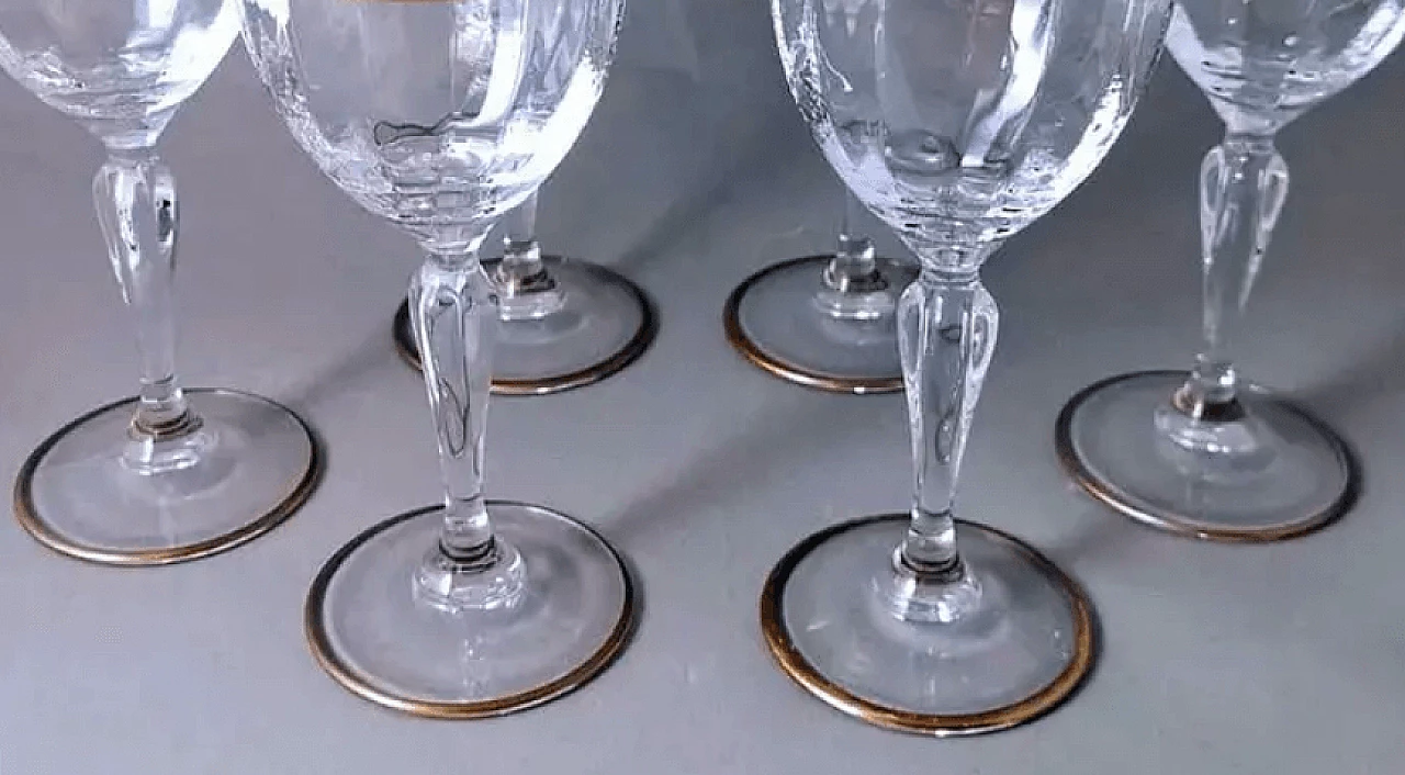 6 Transparent blown glass goblets with gilded rim in Louis XVI style, 1970s 5