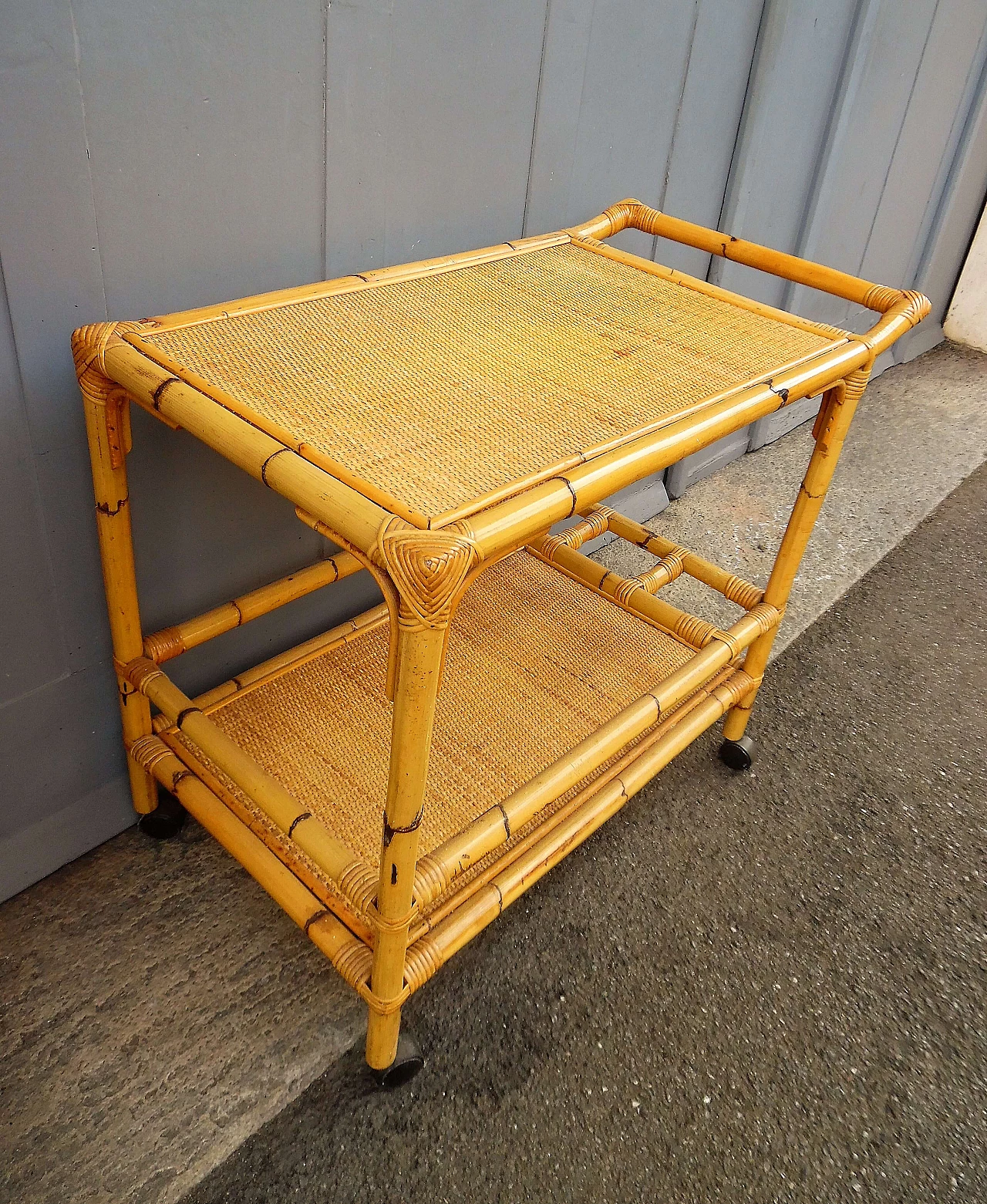 Bamboo and rattan bar cart, 1960s 3