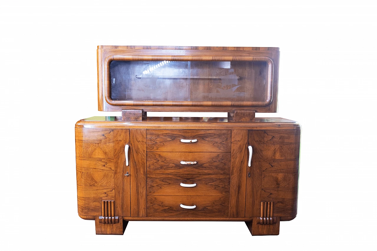 Walnut Art Deco double-bodied sideboard, 1950s 1