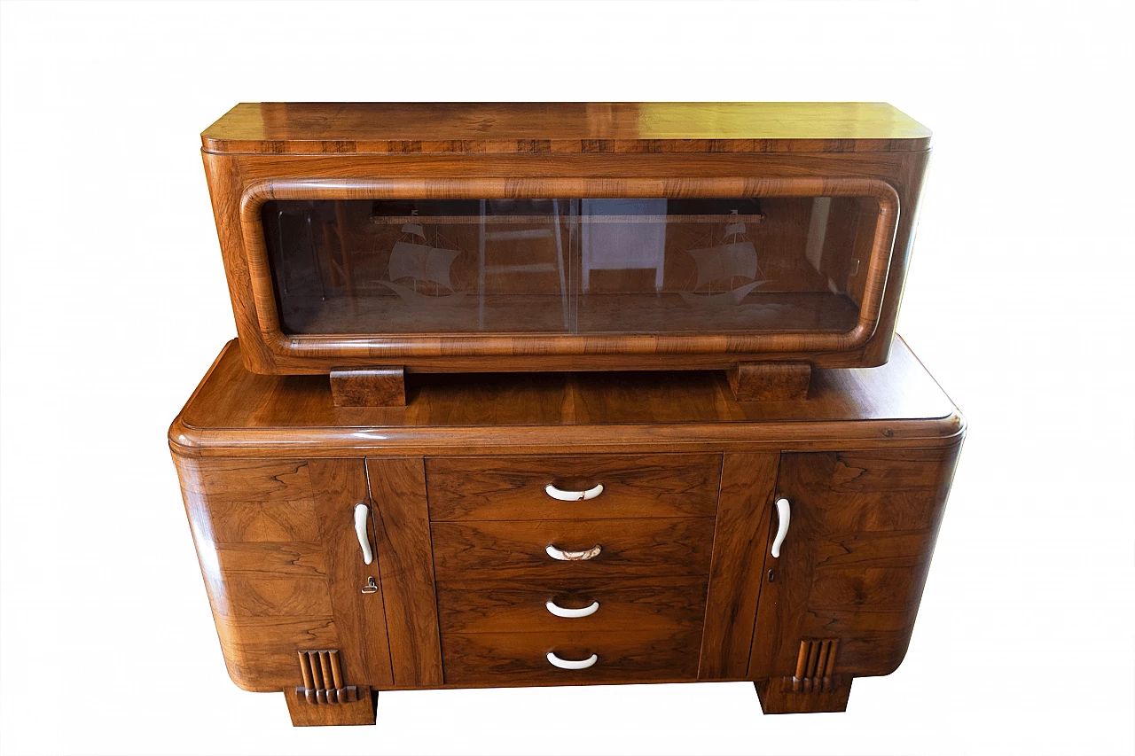 Walnut Art Deco double-bodied sideboard, 1950s 6