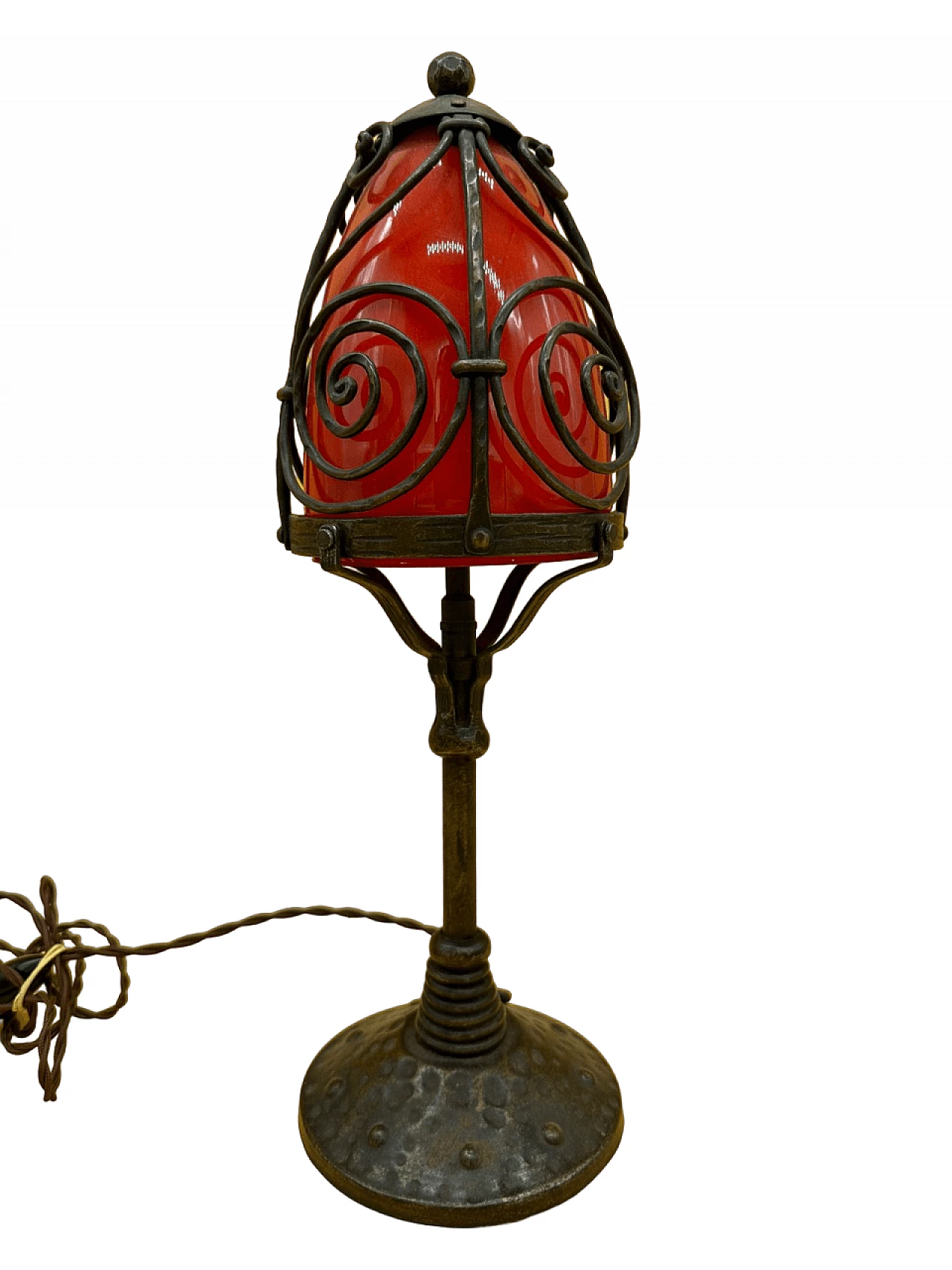 Art Deco wrought iron and red glass table lamp, 20s 5