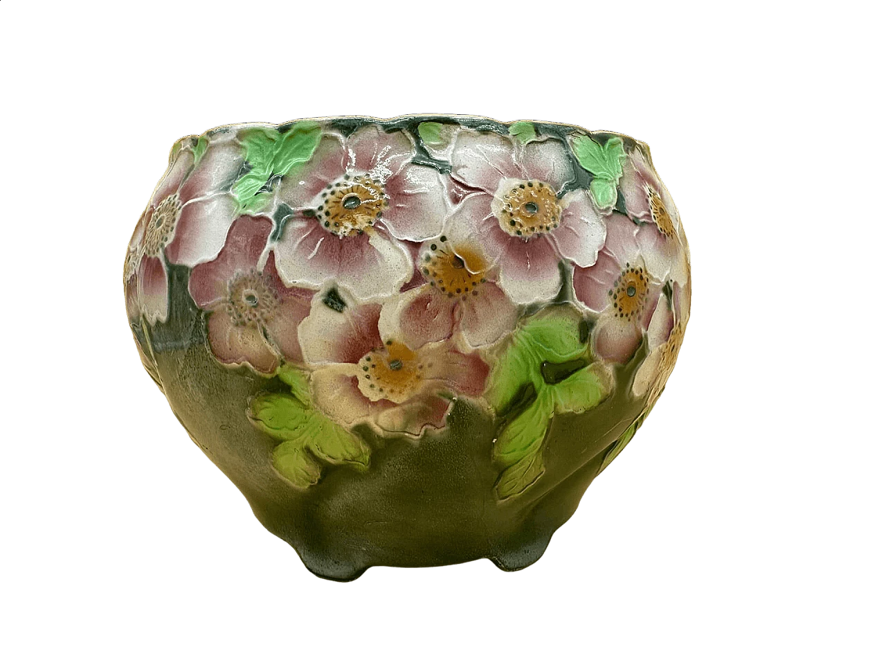 Polychrome ceramic cachepot with flowers 4