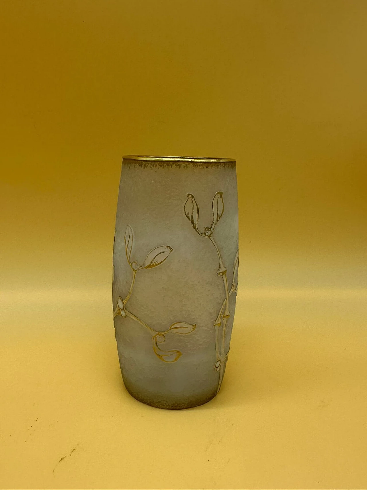 Glass vase with mistletoe leaves by Daum, early 1900s 1