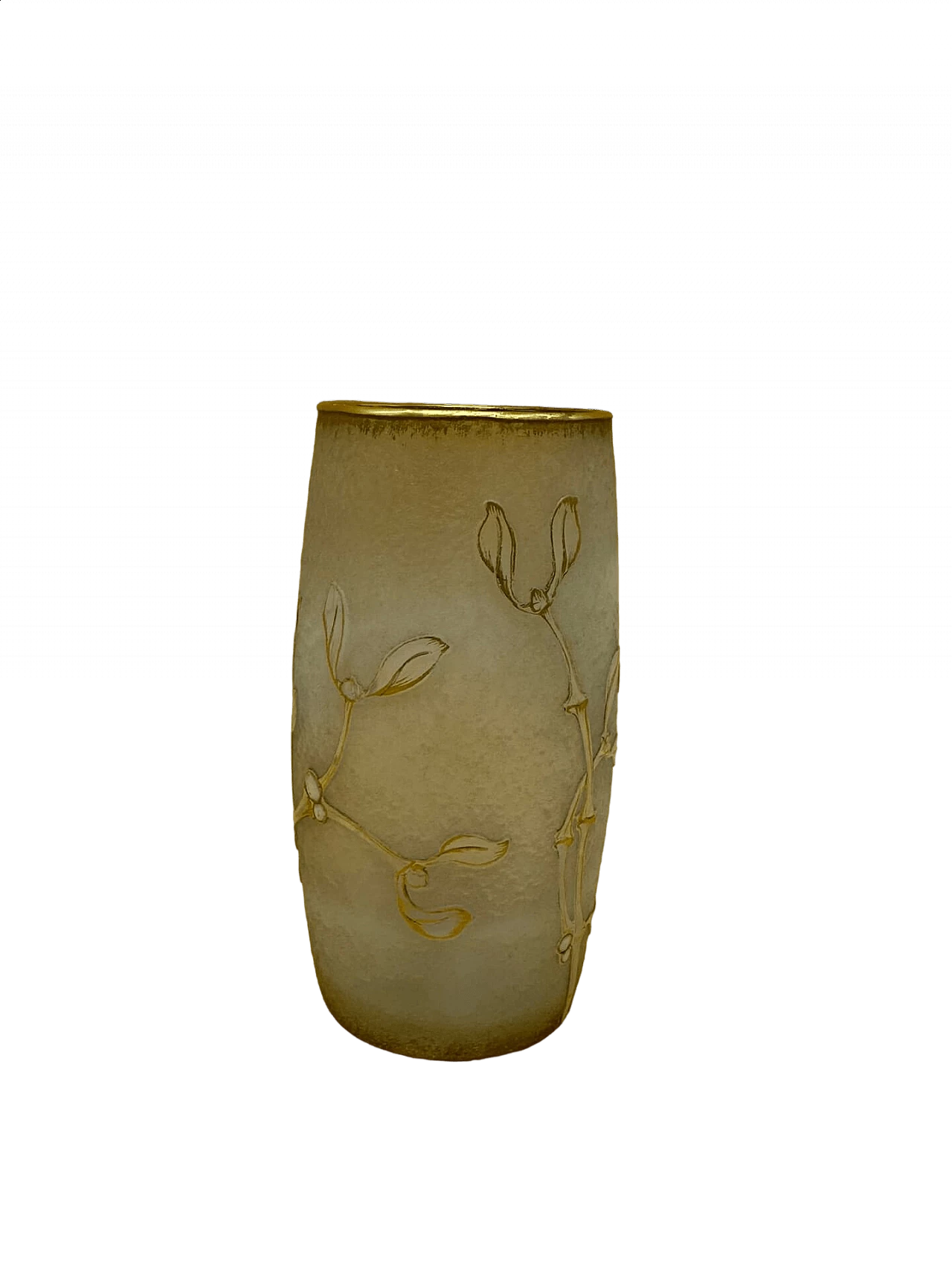 Glass vase with mistletoe leaves by Daum, early 1900s 4