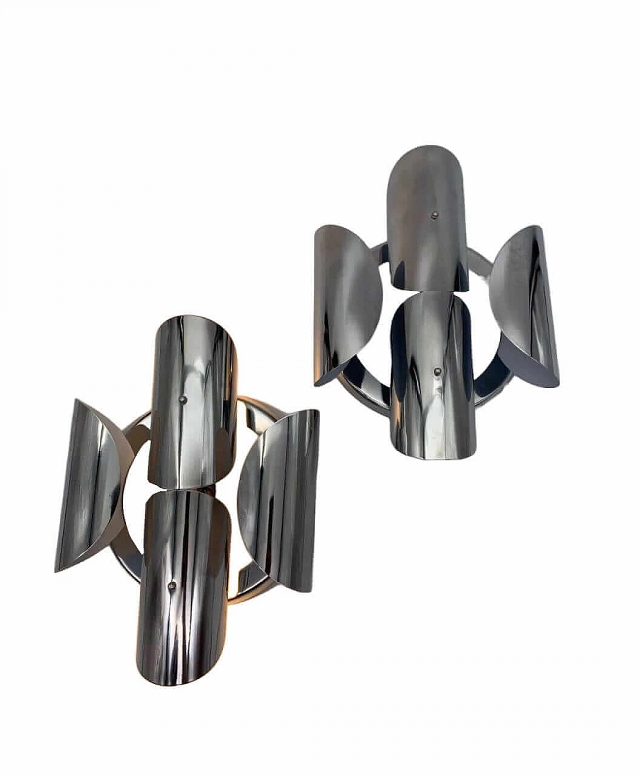 Pair of steel wall lights attributed to Reggiani, 1970s 7